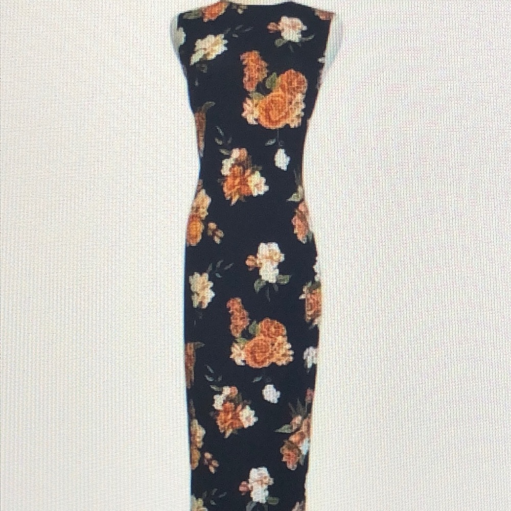 WeWoreWhat Dress Womens Size Small Black Floral Muscle Tank Midi Bodycon Fitted